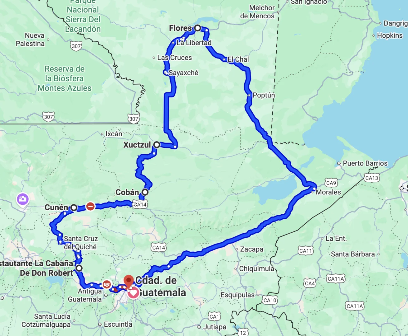 Ruta: Ciudad de Guatemala – Cunén – Cobán – Xuctzul – Flores – Ciudad de Guatemala